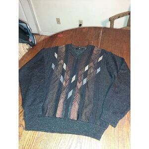 Mens Medium Cotton Traders Mens V-Neck Knit Sweater 3D Multi-Color Design